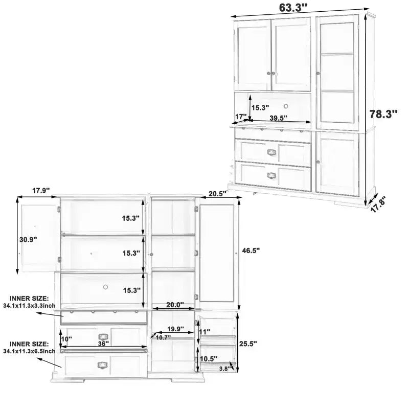 63.3 Freestanding Large Kitchen Pantry Cabinet, Microwave Cabinet with Drawers, Adjustable Shelves for Kitchen or Dining Room-Panipeachy