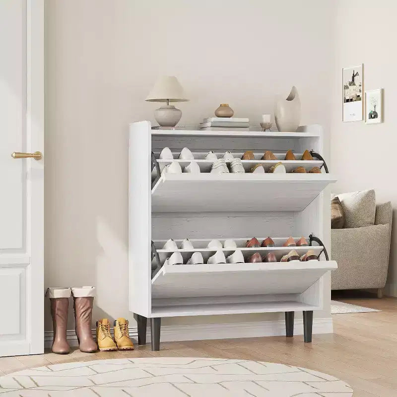 47.2in Freestanding Shoe Cabinet with 4 Flip Doors, Adjustable ShelfWooden Hidden Storage Organizer for Entryway, Hallway