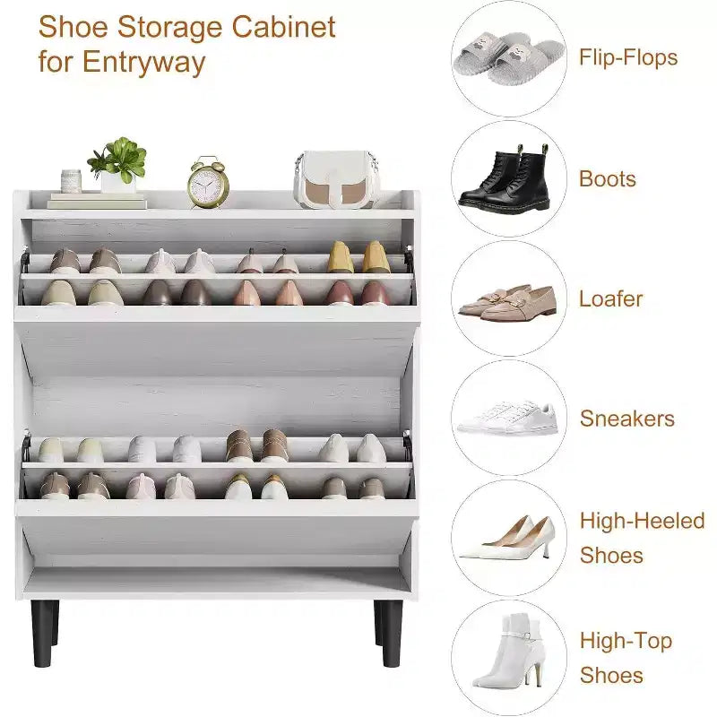 47.2in Freestanding Shoe Cabinet with 4 Flip Doors, Adjustable ShelfWooden Hidden Storage Organizer for Entryway, Hallway