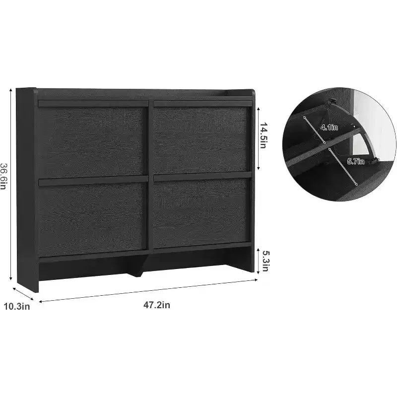 47.2in Freestanding Shoe Cabinet with 4 Flip Doors, Adjustable ShelfWooden Hidden Storage Organizer for Entryway, Hallway