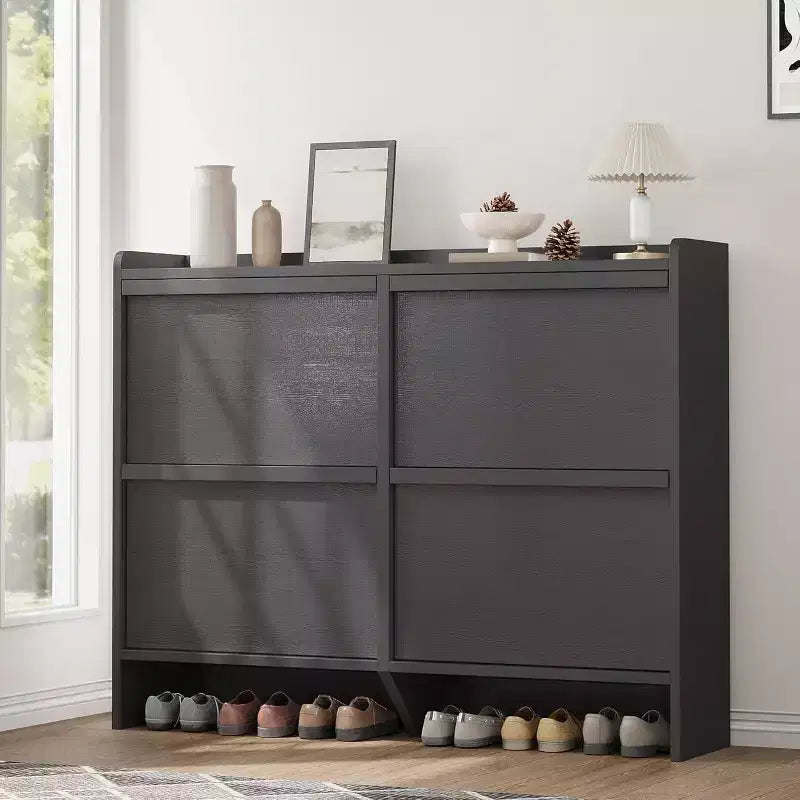 47.2in Freestanding Shoe Cabinet with 4 Flip Doors, Adjustable ShelfWooden Hidden Storage Organizer for Entryway, Hallway