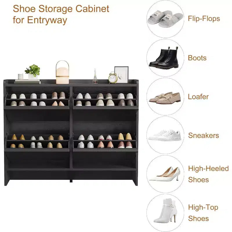 47.2in Freestanding Shoe Cabinet with 4 Flip Doors, Adjustable ShelfWooden Hidden Storage Organizer for Entryway, Hallway