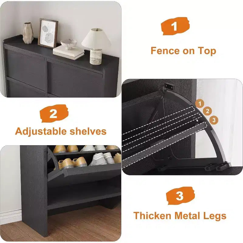 47.2in Freestanding Shoe Cabinet with 4 Flip Doors, Adjustable ShelfWooden Hidden Storage Organizer for Entryway, Hallway