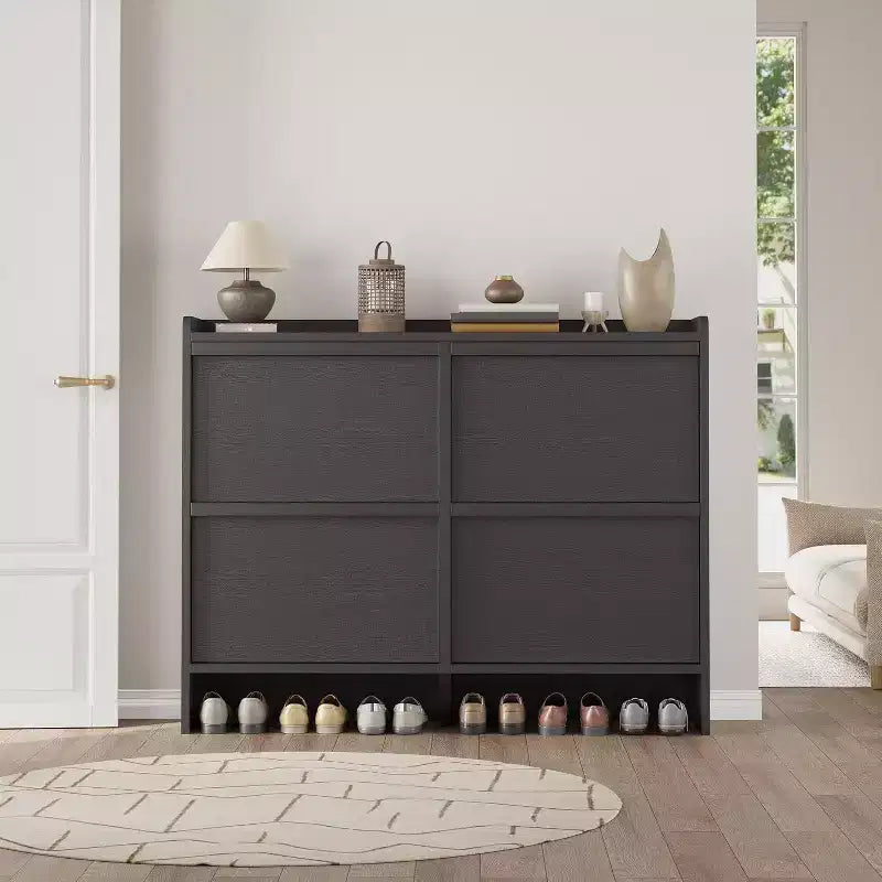 47.2in Freestanding Shoe Cabinet with 4 Flip Doors, Adjustable ShelfWooden Hidden Storage Organizer for Entryway, Hallway