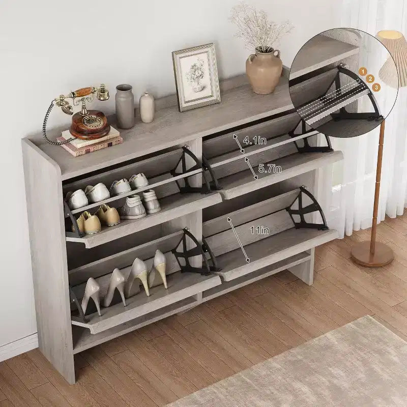 47.2in Freestanding Shoe Cabinet with 4 Flip Doors, Adjustable ShelfWooden Hidden Storage Organizer for Entryway, Hallway