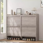 47.2in Freestanding Shoe Cabinet with 4 Flip Doors, Adjustable ShelfWooden Hidden Storage Organizer for Entryway, Hallway