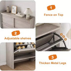47.2in Freestanding Shoe Cabinet with 4 Flip Doors, Adjustable ShelfWooden Hidden Storage Organizer for Entryway, Hallway