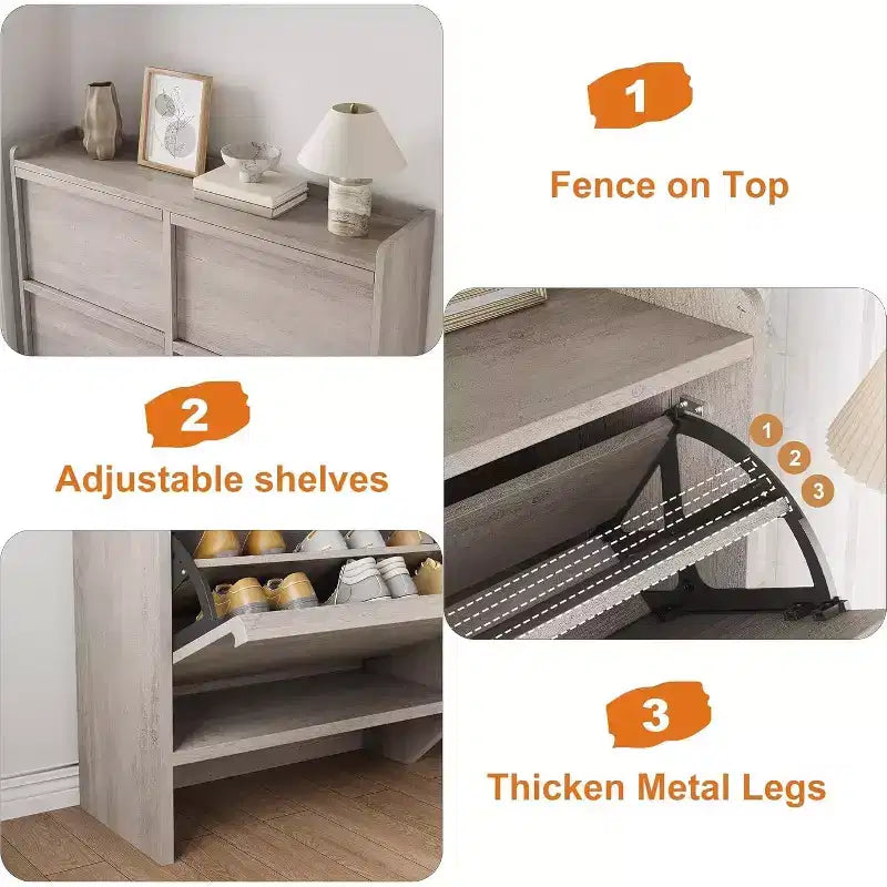 47.2in Freestanding Shoe Cabinet with 4 Flip Doors, Adjustable ShelfWooden Hidden Storage Organizer for Entryway, Hallway