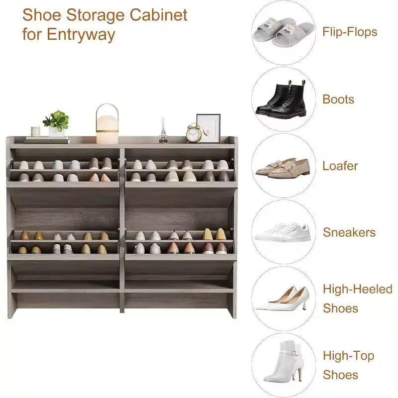 47.2in Freestanding Shoe Cabinet with 4 Flip Doors, Adjustable ShelfWooden Hidden Storage Organizer for Entryway, Hallway