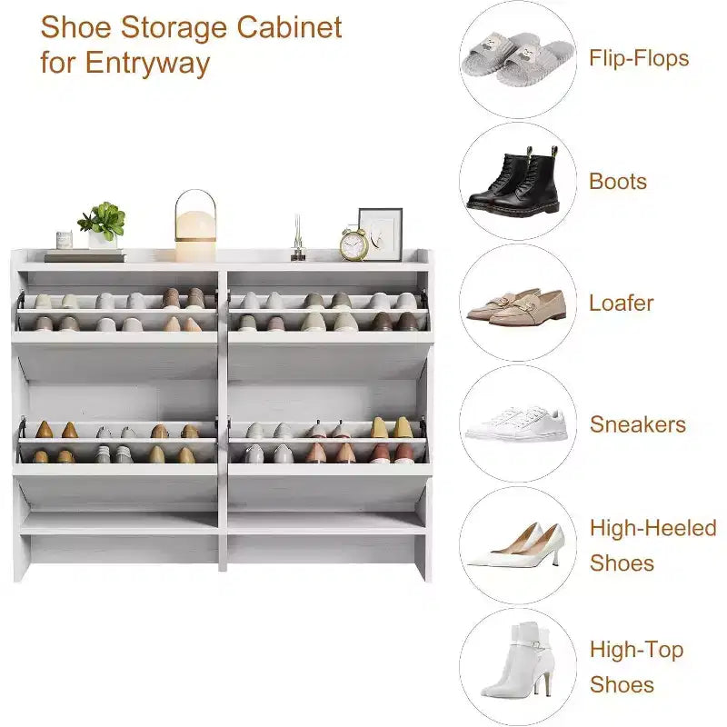 47.2in Freestanding Shoe Cabinet with 4 Flip Doors, Adjustable ShelfWooden Hidden Storage Organizer for Entryway, Hallway