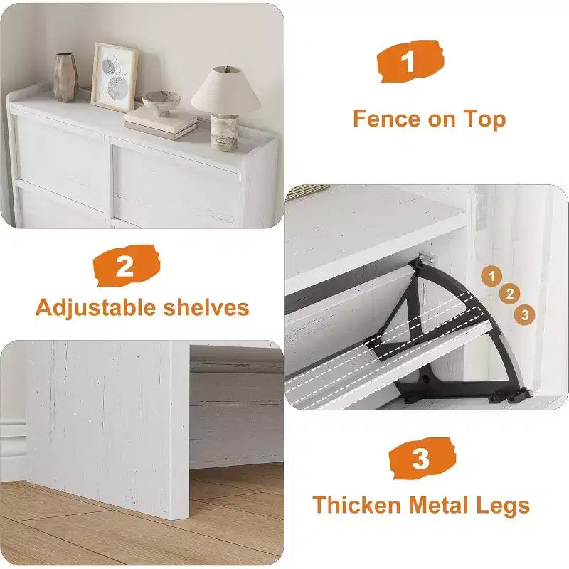 47.2in Freestanding Shoe Cabinet with 4 Flip Doors, Adjustable ShelfWooden Hidden Storage Organizer for Entryway, Hallway