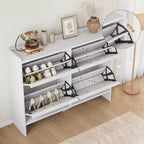 47.2in Freestanding Shoe Cabinet with 4 Flip Doors, Adjustable ShelfWooden Hidden Storage Organizer for Entryway, Hallway
