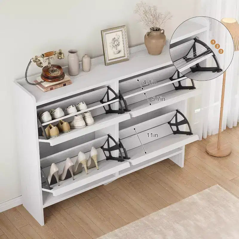 47.2in Freestanding Shoe Cabinet with 4 Flip Doors, Adjustable ShelfWooden Hidden Storage Organizer for Entryway, Hallway