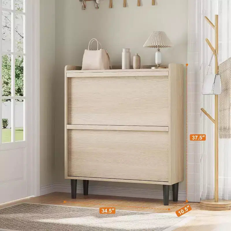 47.2in Freestanding Shoe Cabinet with 4 Flip Doors, Adjustable ShelfWooden Hidden Storage Organizer for Entryway, Hallway