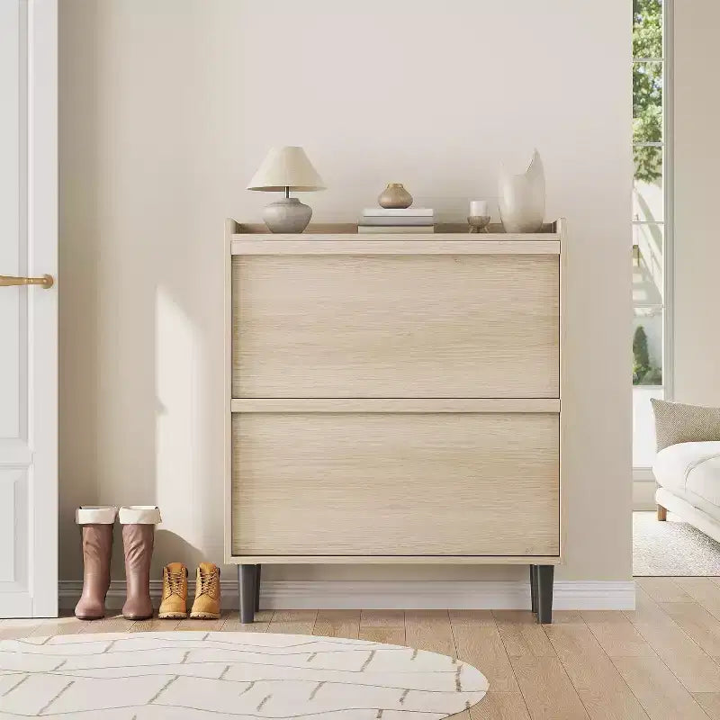 47.2in Freestanding Shoe Cabinet with 4 Flip Doors, Adjustable ShelfWooden Hidden Storage Organizer for Entryway, Hallway