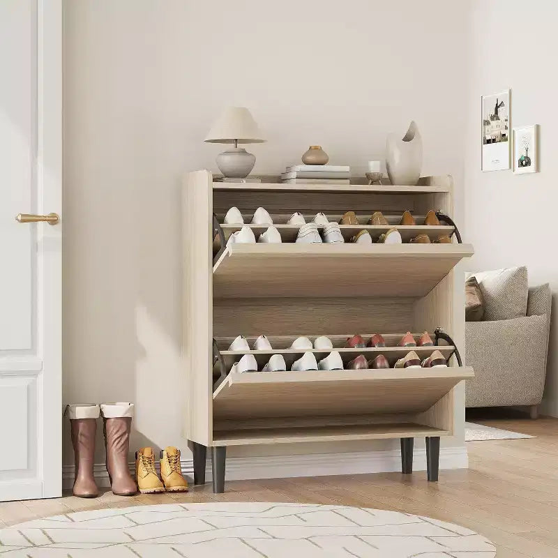 47.2in Freestanding Shoe Cabinet with 4 Flip Doors, Adjustable ShelfWooden Hidden Storage Organizer for Entryway, Hallway