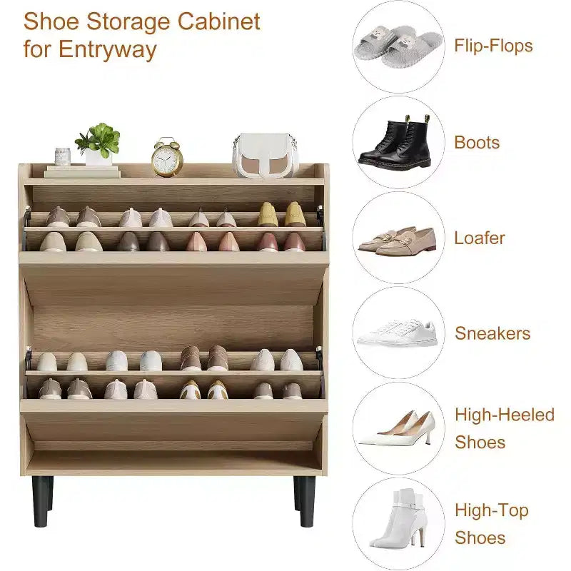 47.2in Freestanding Shoe Cabinet with 4 Flip Doors, Adjustable ShelfWooden Hidden Storage Organizer for Entryway, Hallway