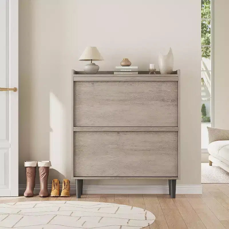 47.2in Freestanding Shoe Cabinet with 4 Flip Doors, Adjustable ShelfWooden Hidden Storage Organizer for Entryway, Hallway