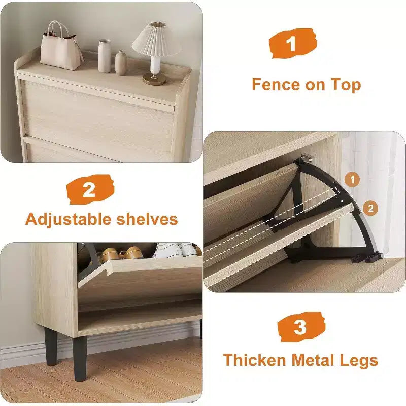 47.2in Freestanding Shoe Cabinet with 4 Flip Doors, Adjustable ShelfWooden Hidden Storage Organizer for Entryway, Hallway