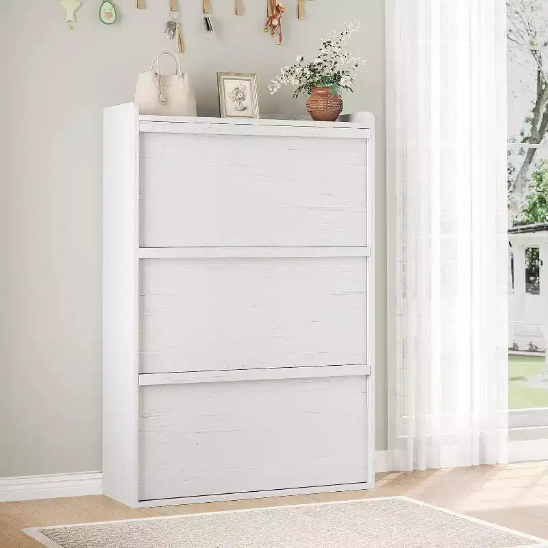 47.2in Freestanding Shoe Cabinet with 4 Flip Doors, Adjustable ShelfWooden Hidden Storage Organizer for Entryway, Hallway