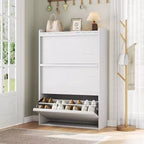 47.2in Freestanding Shoe Cabinet with 4 Flip Doors, Adjustable ShelfWooden Hidden Storage Organizer for Entryway, Hallway