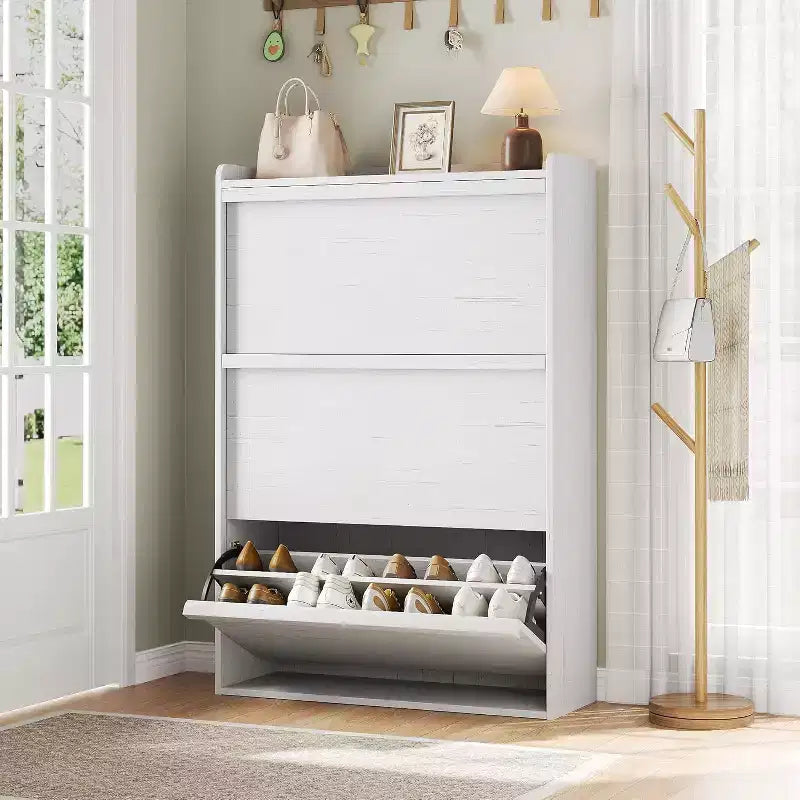 47.2in Freestanding Shoe Cabinet with 4 Flip Doors, Adjustable ShelfWooden Hidden Storage Organizer for Entryway, Hallway