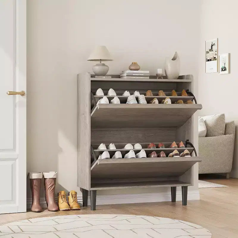 47.2in Freestanding Shoe Cabinet with 4 Flip Doors, Adjustable ShelfWooden Hidden Storage Organizer for Entryway, Hallway