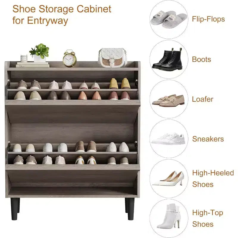 47.2in Freestanding Shoe Cabinet with 4 Flip Doors, Adjustable ShelfWooden Hidden Storage Organizer for Entryway, Hallway