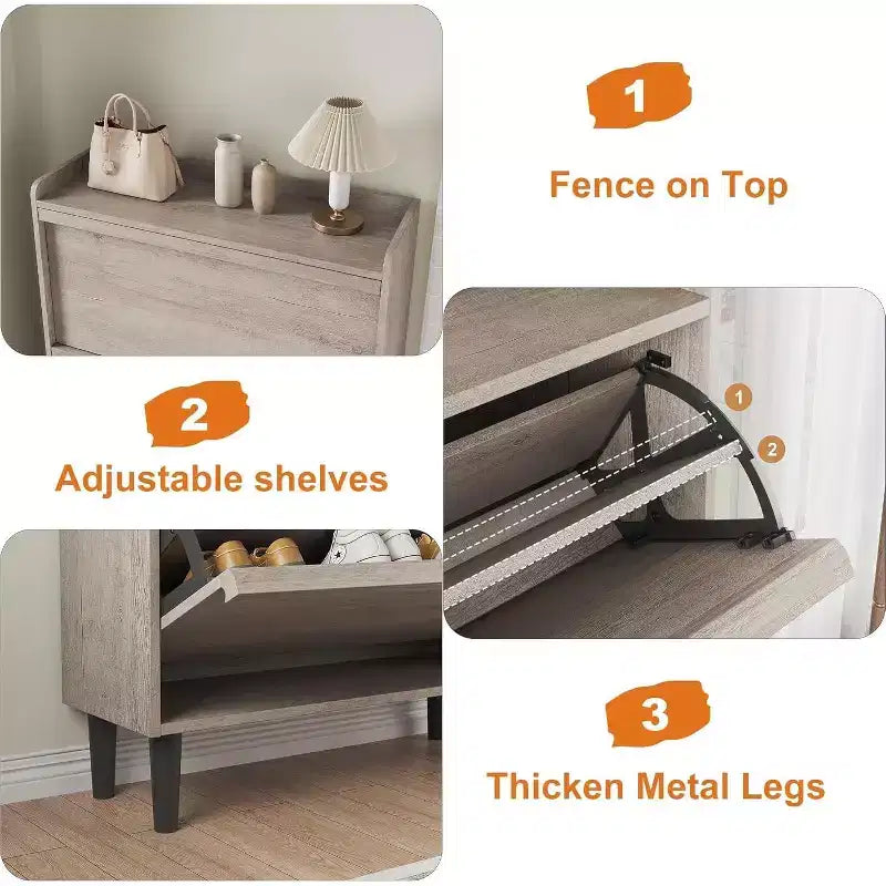 47.2in Freestanding Shoe Cabinet with 4 Flip Doors, Adjustable ShelfWooden Hidden Storage Organizer for Entryway, Hallway