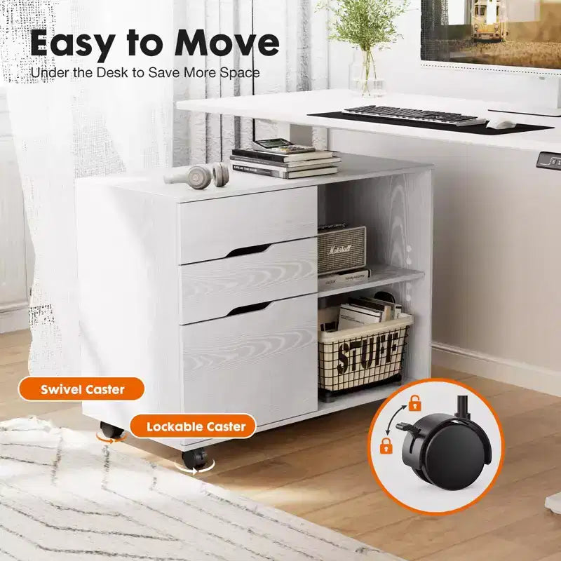 Okak Modern 3-Layer Mobile Filing Cabinet with Wooden Drawers & Wheels,Lateral Storage File Cabinet for Home Office,Study