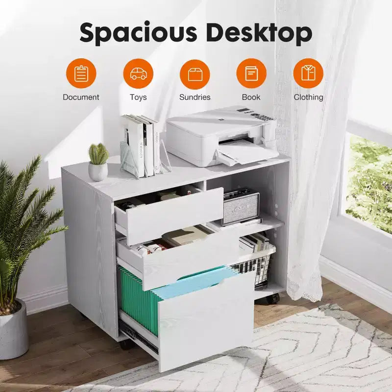 Okak Modern 3-Layer Mobile Filing Cabinet with Wooden Drawers & Wheels,Lateral Storage File Cabinet for Home Office,Study