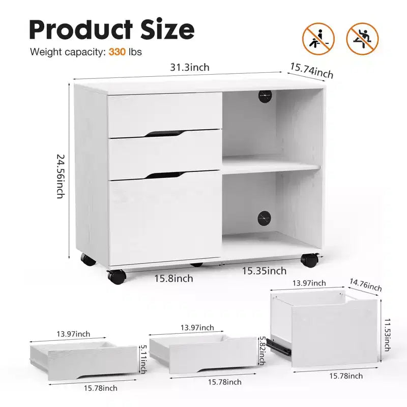 Okak Modern 3-Layer Mobile Filing Cabinet with Wooden Drawers & Wheels,Lateral Storage File Cabinet for Home Office,Study