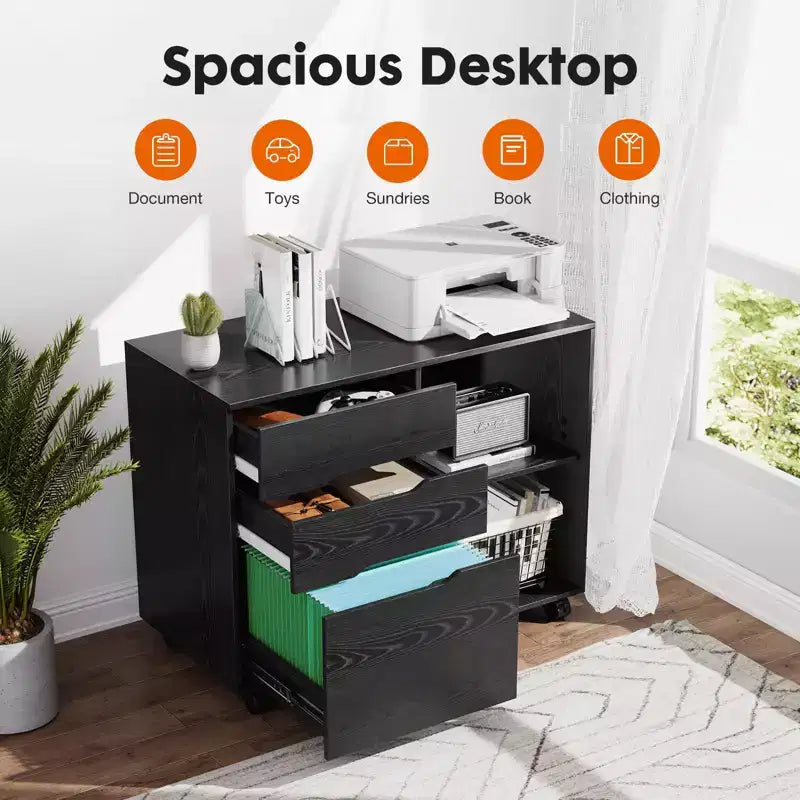 Okak Modern 3-Layer Mobile Filing Cabinet with Wooden Drawers & Wheels,Lateral Storage File Cabinet for Home Office,Study