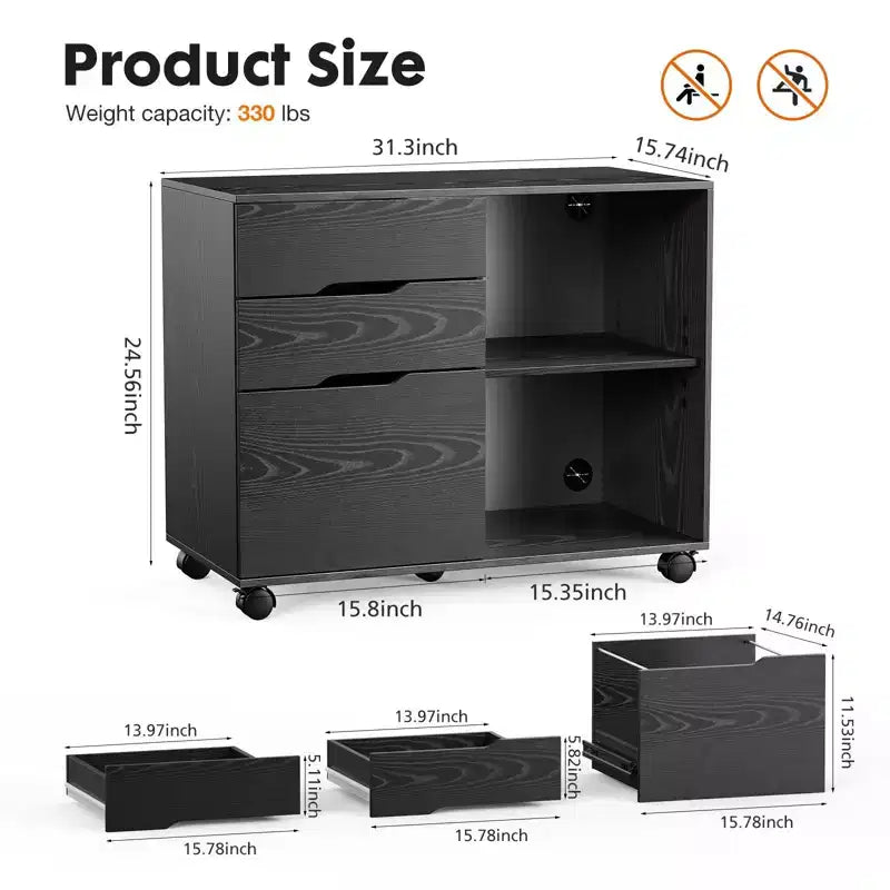 Okak Modern 3-Layer Mobile Filing Cabinet with Wooden Drawers & Wheels,Lateral Storage File Cabinet for Home Office,Study