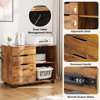 Okak Modern 3-Layer Mobile Filing Cabinet with Wooden Drawers & Wheels,Lateral Storage File Cabinet for Home Office,Study