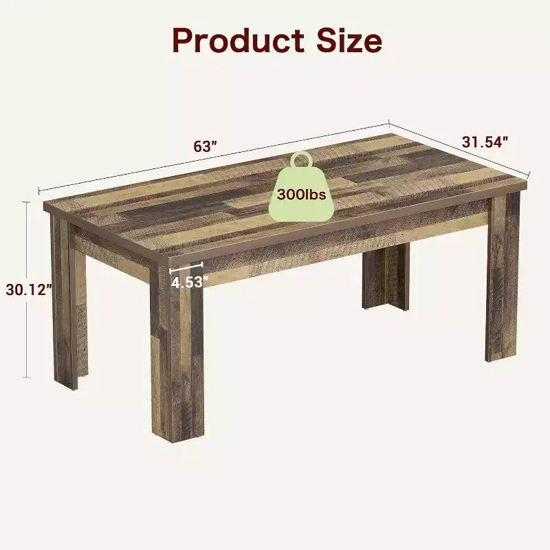 brownDining Table for 6-8, 71 Rectangular Farmhouse Kitchen Table, Wooden Dining Room Table with Reinforced Support Base & Triangle Legs