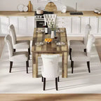 brownDining Table for 6-8, 71 Rectangular Farmhouse Kitchen Table, Wooden Dining Room Table with Reinforced Support Base & Triangle Legs