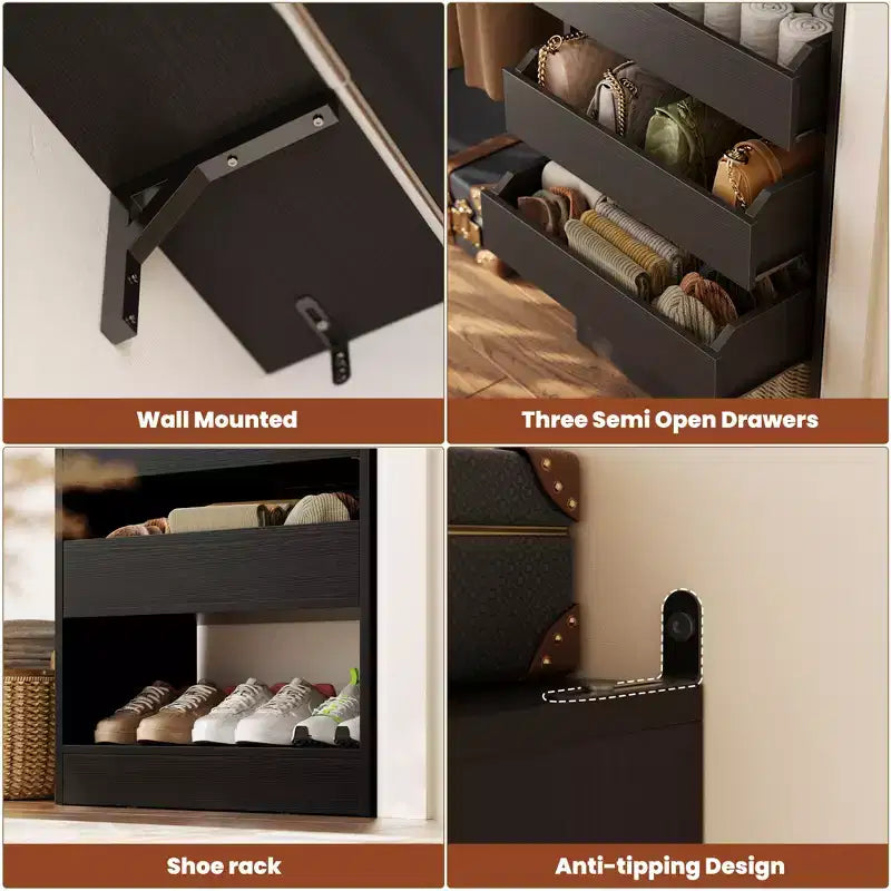 Besiost Set of Two 80-120W Closet System with Door and Wooden Drawers