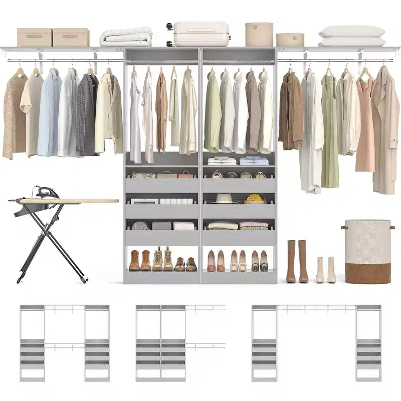 Besiost Set of Two 80-120W Closet System with Door and Wooden Drawers