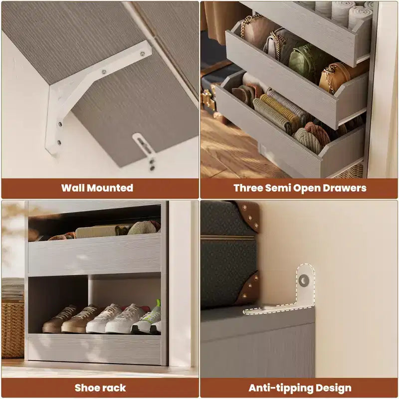 Besiost Set of Two 80-120W Closet System with Door and Wooden Drawers