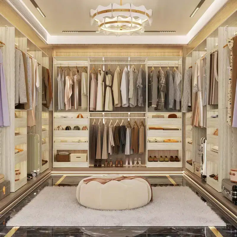 Besiost Set of Two 80-120W Closet System with Door and Wooden Drawers
