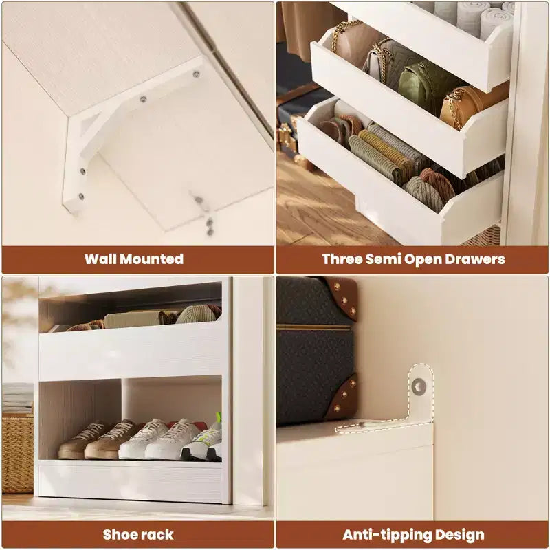 Besiost Set of Two 80-120W Closet System with Door and Wooden Drawers