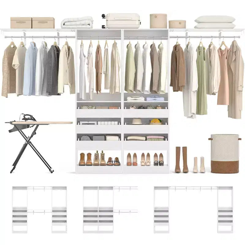 Besiost Set of Two 80-120W Closet System with Door and Wooden Drawers