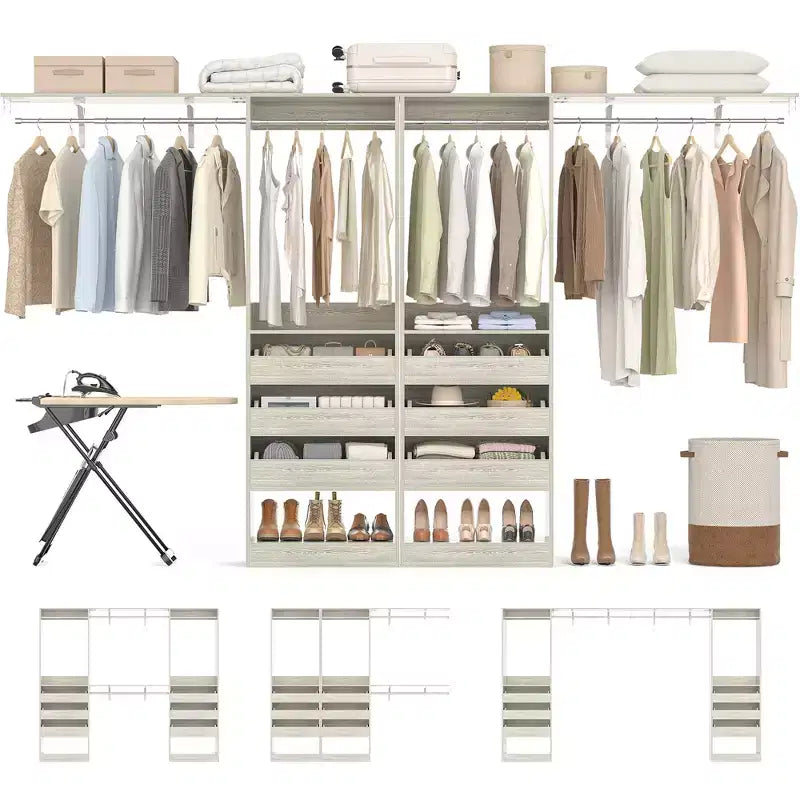 Besiost Set of Two 80-120W Closet System with Door and Wooden Drawers
