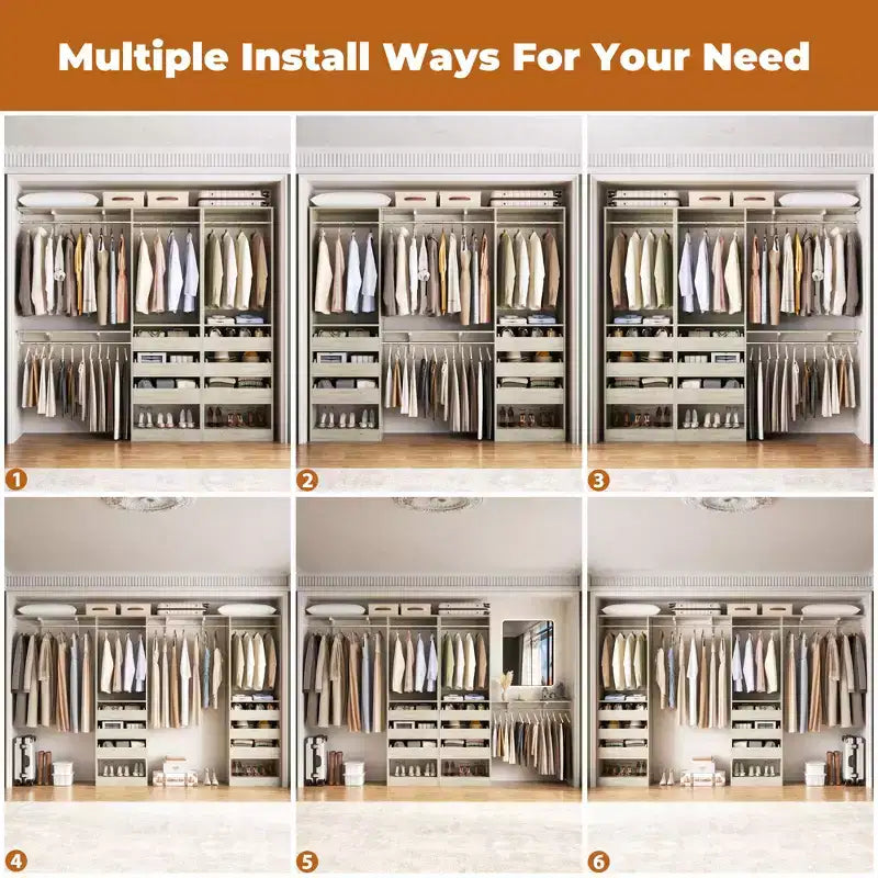 Besiost Set of Two 80-120W Closet System with Door and Wooden Drawers