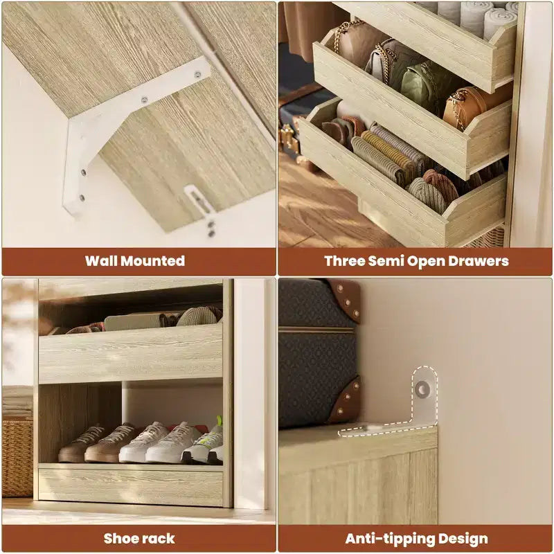 Besiost Set of Two 80-120W Closet System with Door and Wooden Drawers
