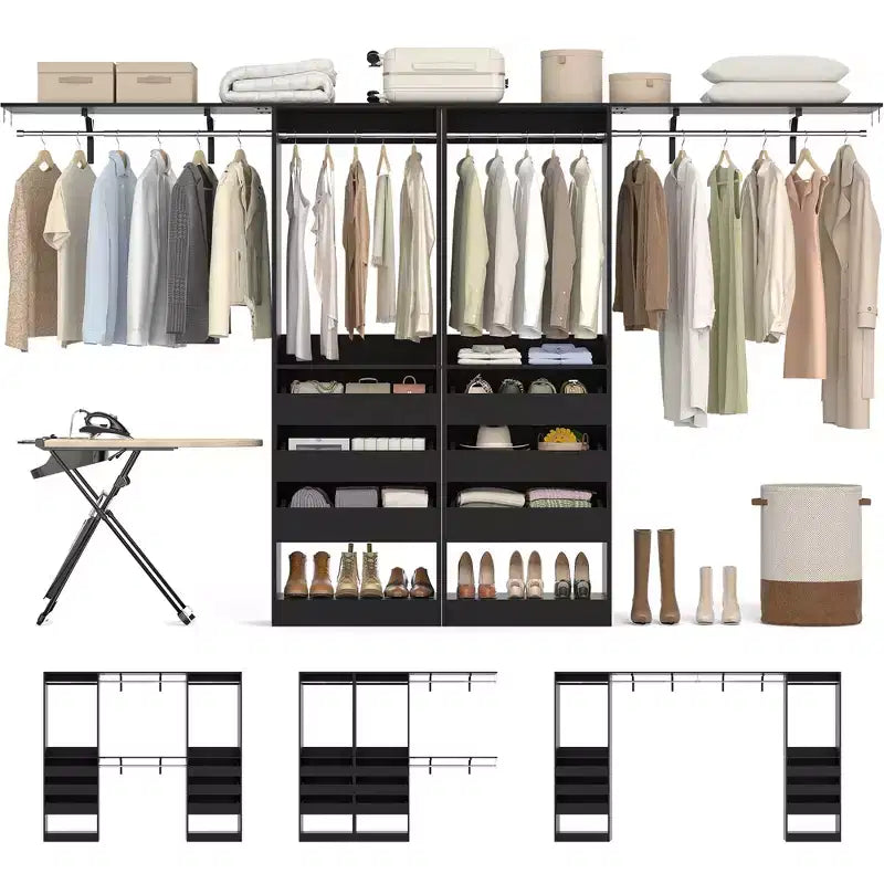 Besiost Set of Two 80-120W Closet System with Door and Wooden Drawers