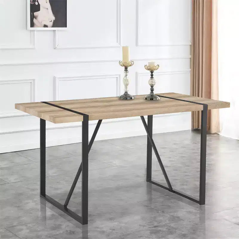 Table de salle à manger rustique industrielle pour 4 à 6 personnes, avec plateau en bois d'ingénierie de 3,8 cm d'épaisseur et pieds en métal noir, bureau rectangulaire en bois pour cuisine et salon
