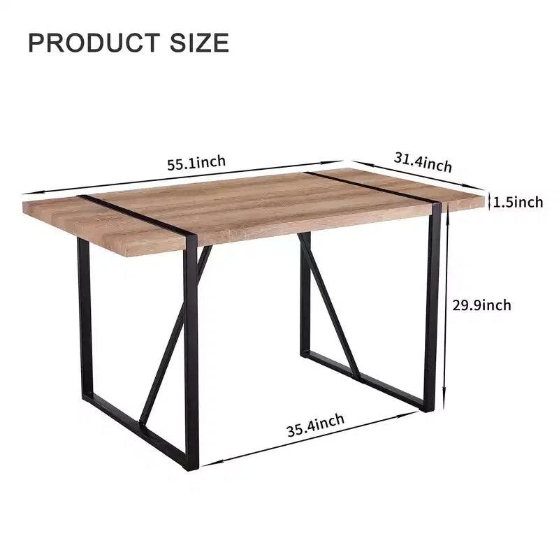 Table de salle à manger rustique industrielle pour 4 à 6 personnes, avec plateau en bois d'ingénierie de 3,8 cm d'épaisseur et pieds en métal noir, bureau rectangulaire en bois pour cuisine et salon