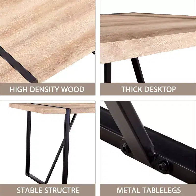 Table de salle à manger rustique industrielle pour 4 à 6 personnes, avec plateau en bois d'ingénierie de 3,8 cm d'épaisseur et pieds en métal noir, bureau rectangulaire en bois pour cuisine et salon